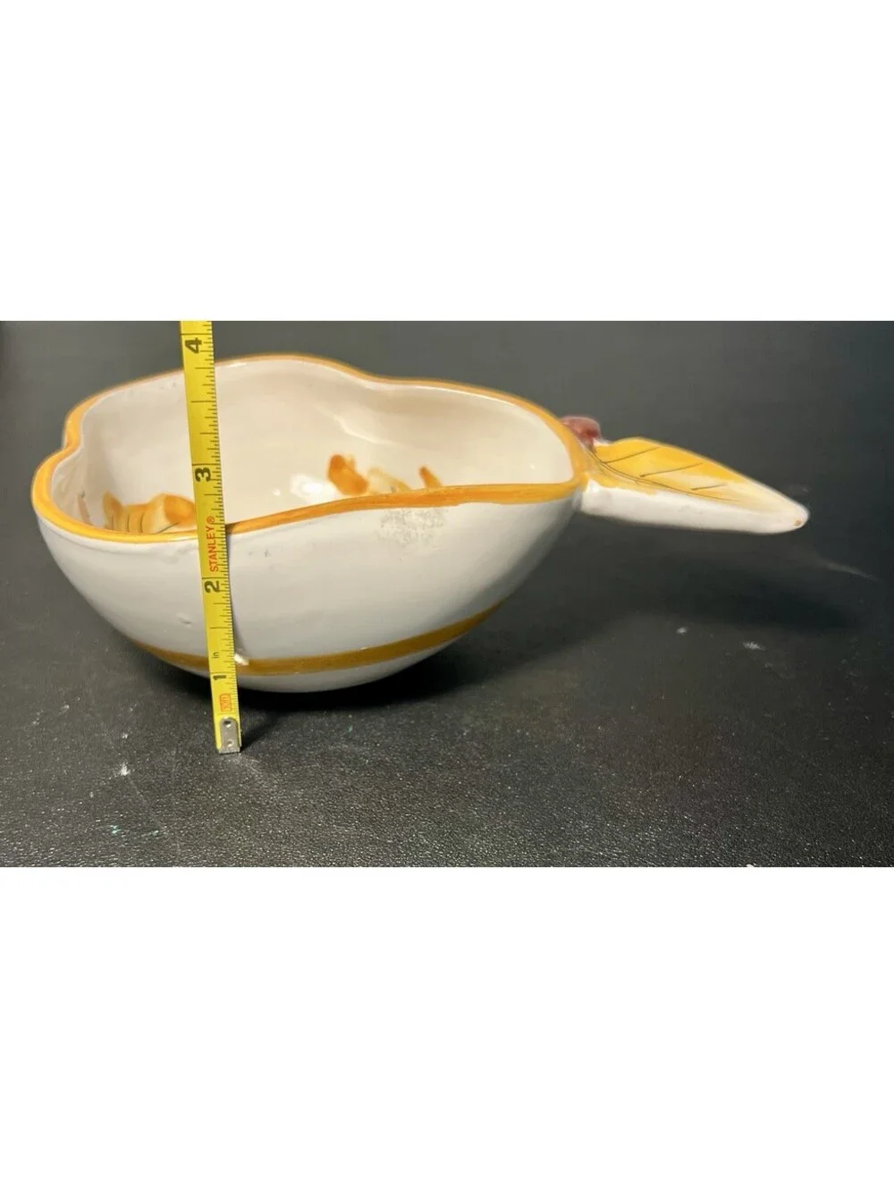 Italian Vintage 1960s Pear Serving Dish Bowl Hand-Painted White Yellow, 7.5x2.5”